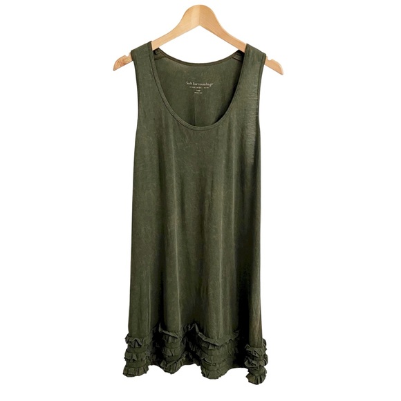 Soft Surroundings Dresses & Skirts - Soft Surroundings Ruffle Hem Knit Tank Dress Olive Green Vintage Wash Large